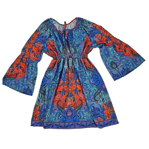 Bohemian Smocked Waist Bell Sleeves Dress Large - Picture 11 of 12